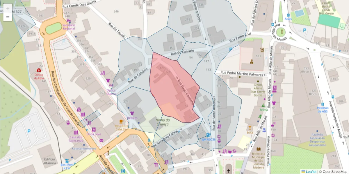 Mapa detalhado do código postal 3700-123 com limites, códigos postais vizinhos e agências dos correios