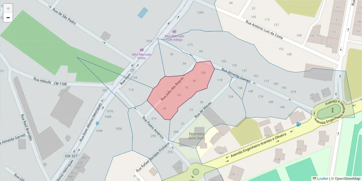 Mapa detalhado do código postal 3700-147 com limites, códigos postais vizinhos e agências dos correios