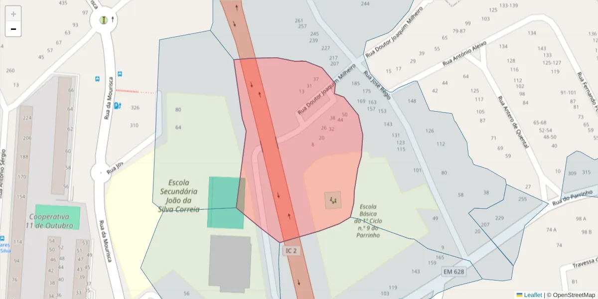 Mapa detalhado do código postal 3700-153 com limites, códigos postais vizinhos e agências dos correios