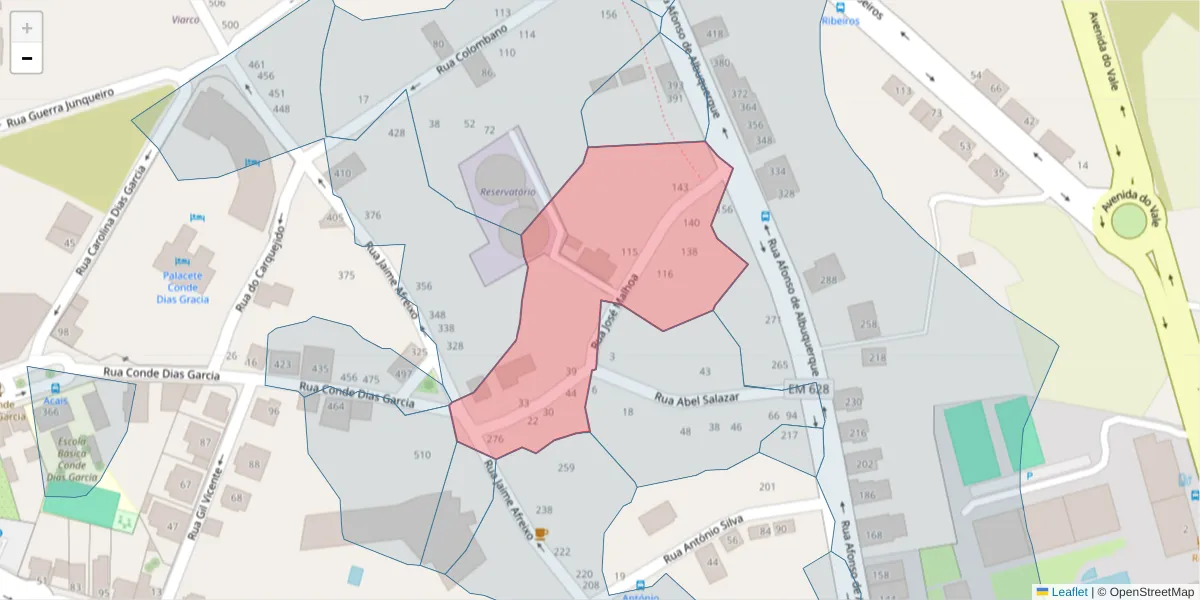Mapa detalhado do código postal 3700-154 com limites, códigos postais vizinhos e agências dos correios