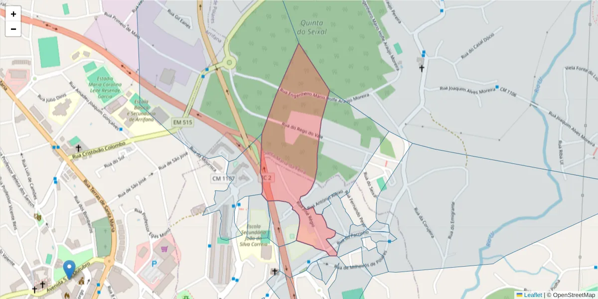 Mapa detalhado do código postal 3700-156 com limites, códigos postais vizinhos e agências dos correios