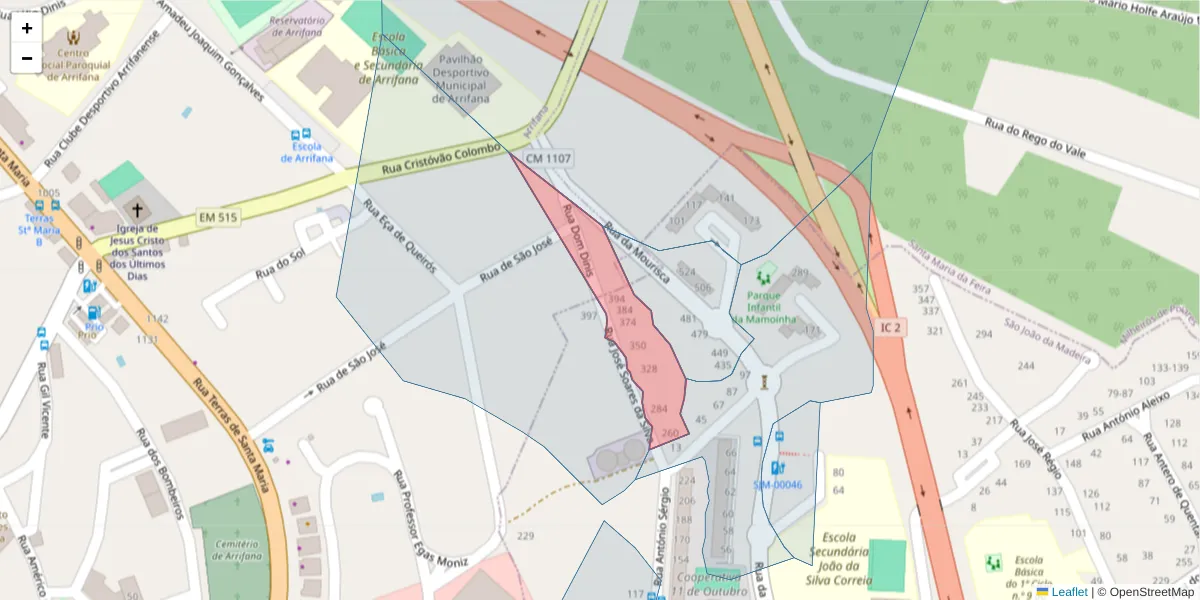 Mapa detalhado do código postal 3700-158 com limites, códigos postais vizinhos e agências dos correios