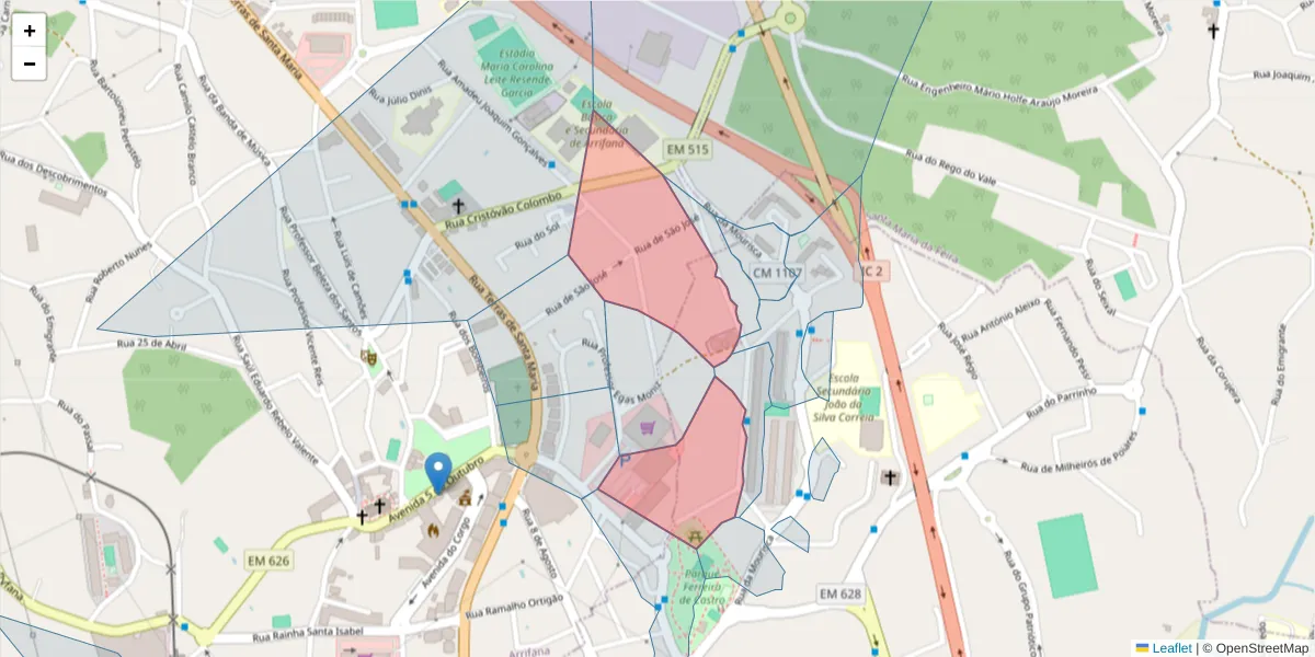 Mapa detalhado do código postal 3700-160 com limites, códigos postais vizinhos e agências dos correios