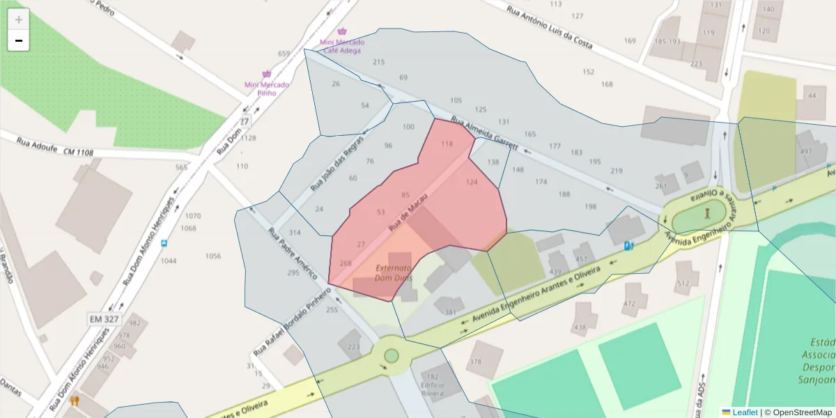 Mapa detalhado do código postal 3700-173 com limites, códigos postais vizinhos e agências dos correios