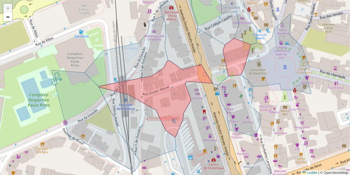 Mapa detalhado do código postal 3700-175 com limites, códigos postais vizinhos e agências dos correios