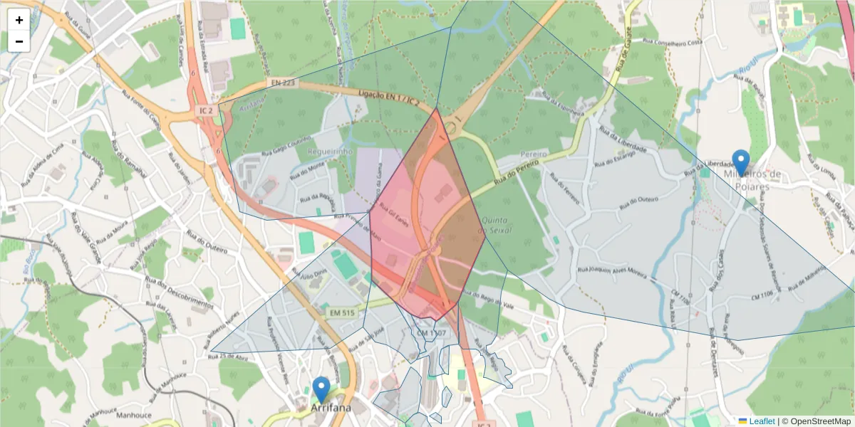 Mapa detalhado do código postal 3700-178 com limites, códigos postais vizinhos e agências dos correios