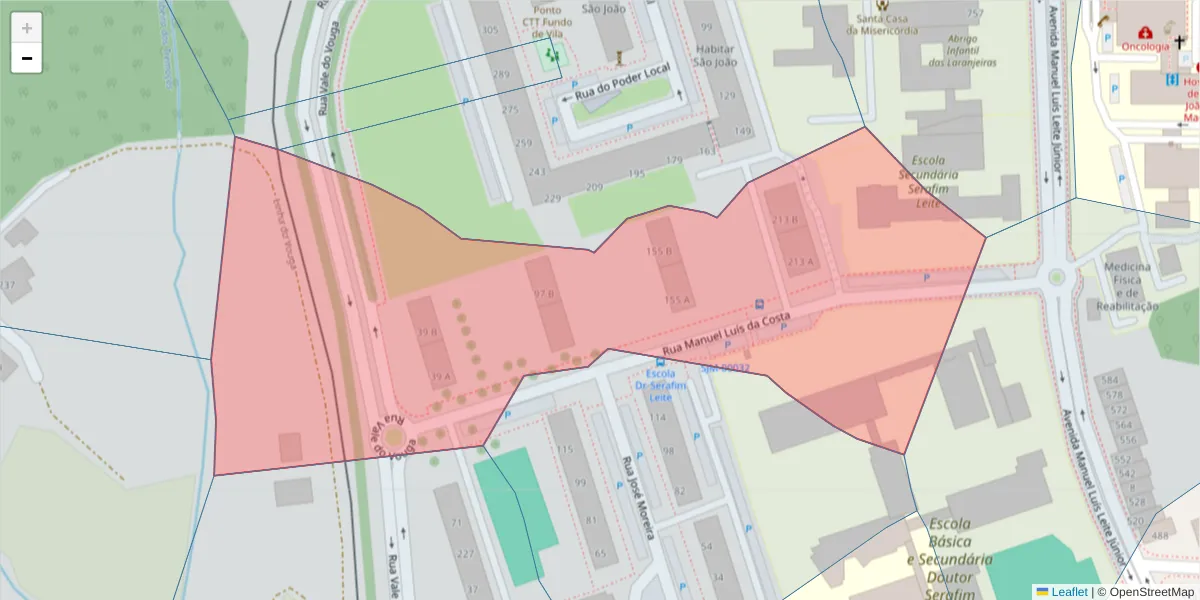 Mapa detalhado do código postal 3700-179 com limites, códigos postais vizinhos e agências dos correios