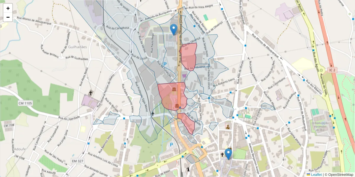Mapa detalhado do código postal 3700-204 com limites, códigos postais vizinhos e agências dos correios