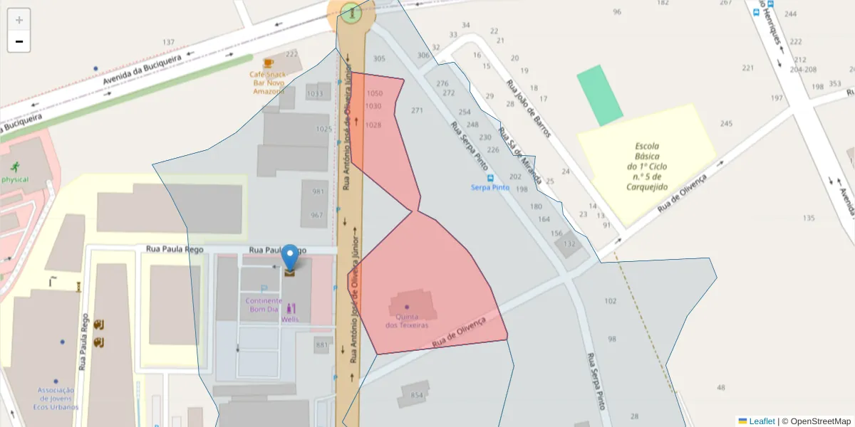 Mapa detalhado do código postal 3700-205 com limites, códigos postais vizinhos e agências dos correios