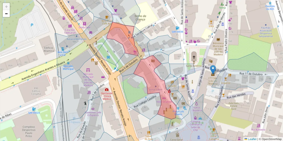 Mapa detalhado do código postal 3700-206 com limites, códigos postais vizinhos e agências dos correios
