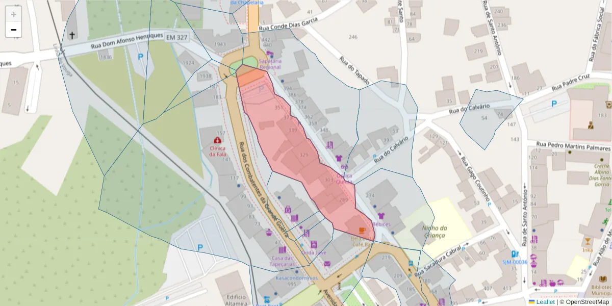 Mapa detalhado do código postal 3700-207 com limites, códigos postais vizinhos e agências dos correios