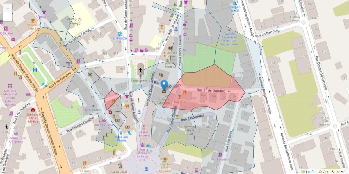 Mapa detalhado do código postal 3700-210 com limites, códigos postais vizinhos e agências dos correios