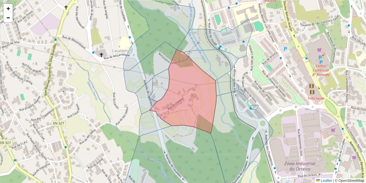 Mapa detalhado do código postal 3700-212 com limites, códigos postais vizinhos e agências dos correios