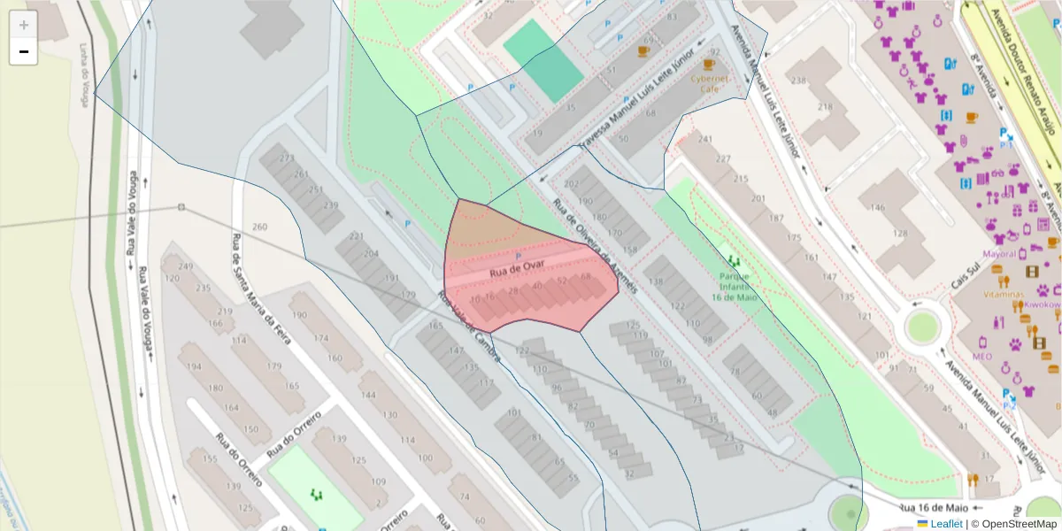 Mapa detalhado do código postal 3700-213 com limites, códigos postais vizinhos e agências dos correios