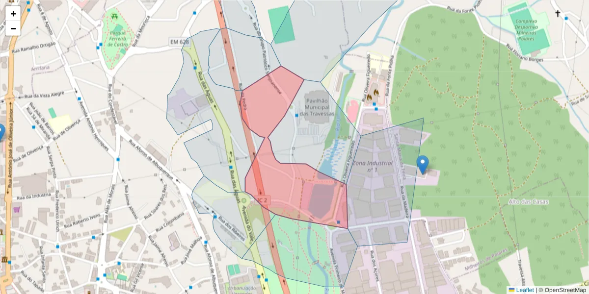 Mapa detalhado do código postal 3700-219 com limites, códigos postais vizinhos e agências dos correios