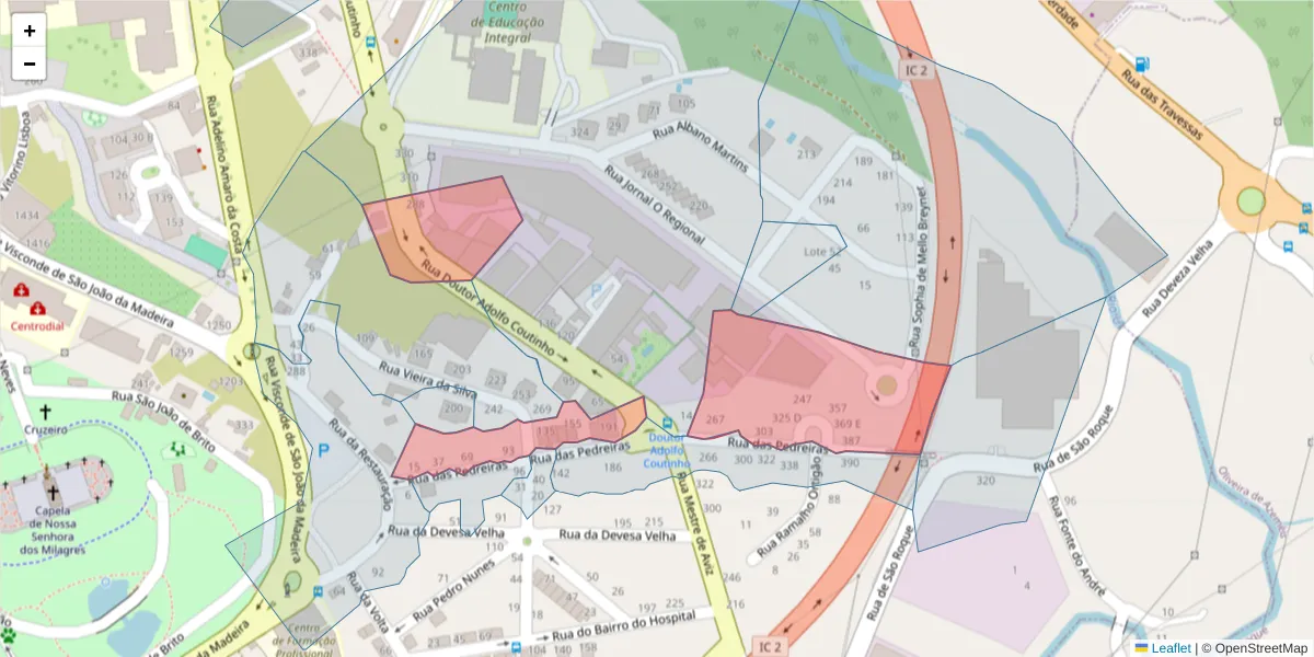 Mapa detalhado do código postal 3700-221 com limites, códigos postais vizinhos e agências dos correios