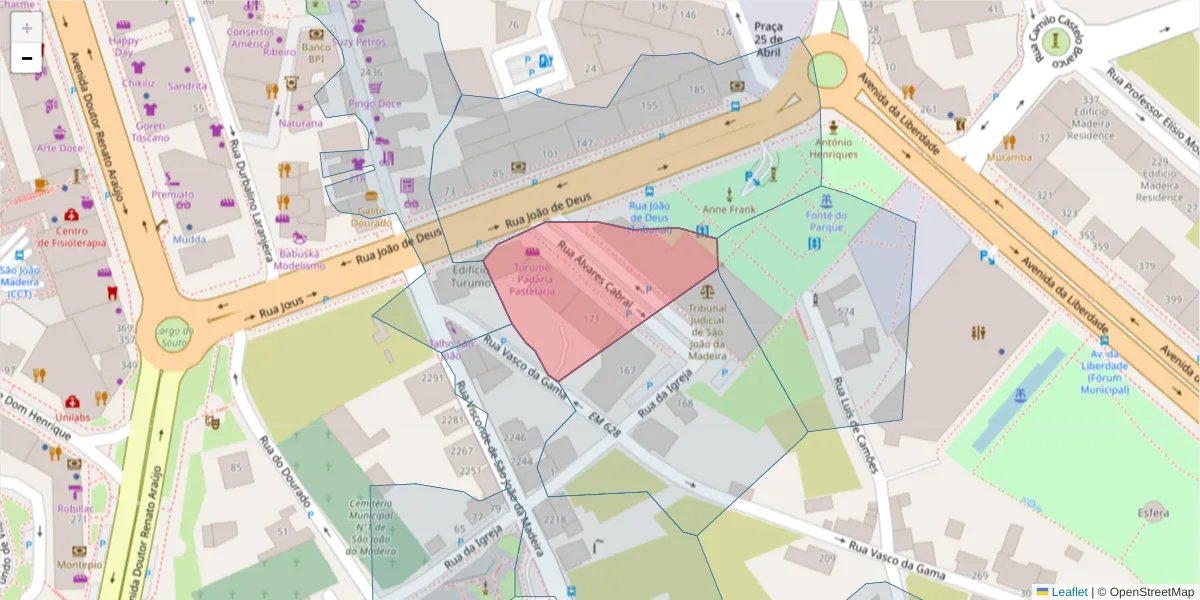 Mapa detalhado do código postal 3700-222 com limites, códigos postais vizinhos e agências dos correios