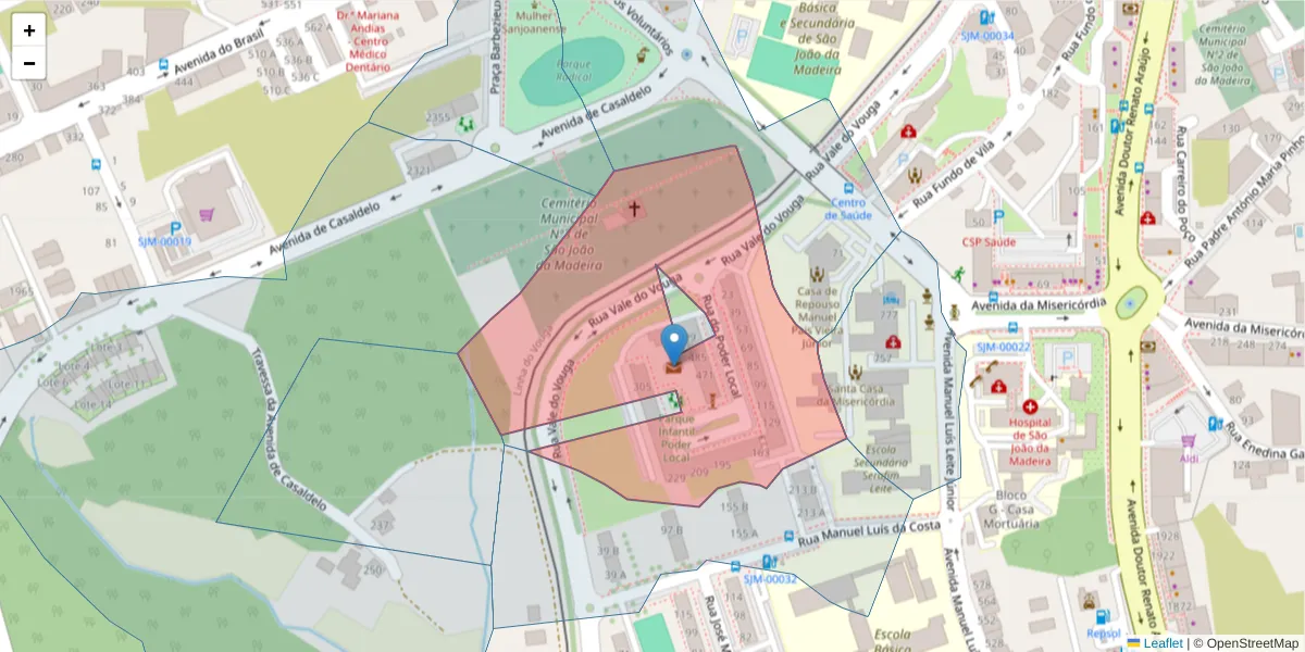 Mapa detalhado do código postal 3700-226 com limites, códigos postais vizinhos e agências dos correios