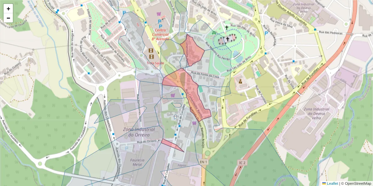 Mapa detalhado do código postal 3700-230 com limites, códigos postais vizinhos e agências dos correios