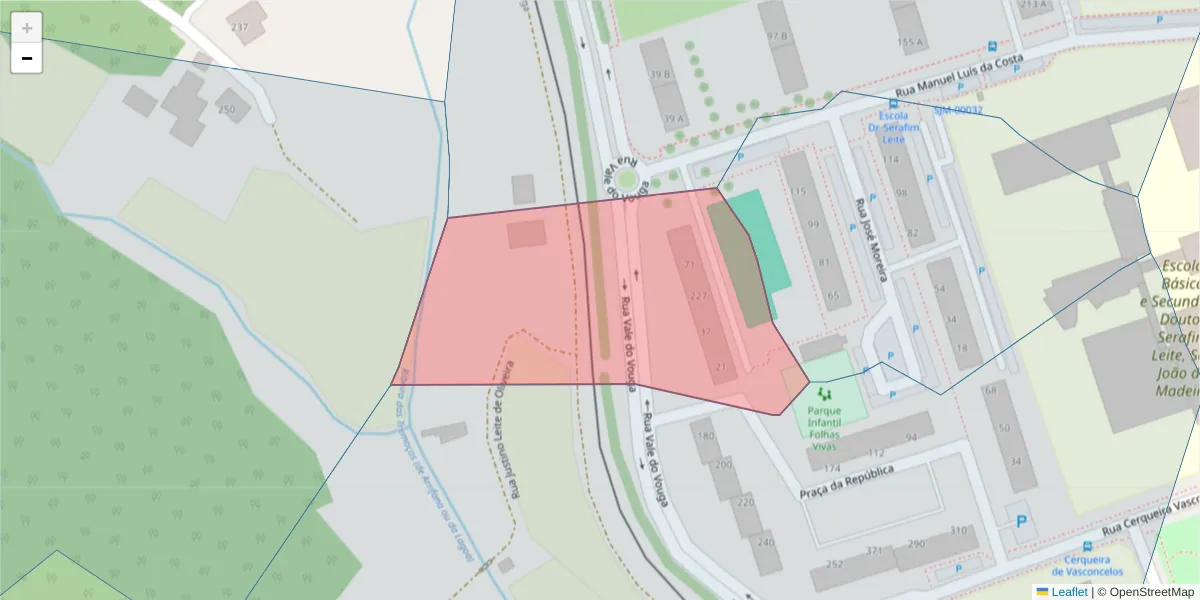 Mapa detalhado do código postal 3700-235 com limites, códigos postais vizinhos e agências dos correios