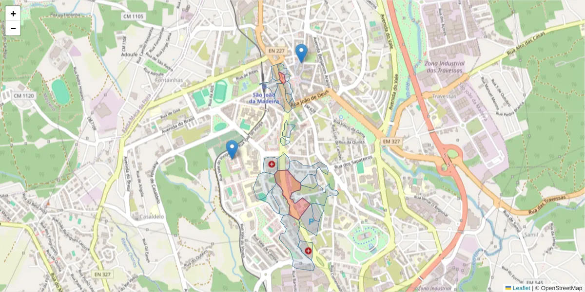 Mapa detalhado do código postal 3700-241 com limites, códigos postais vizinhos e agências dos correios