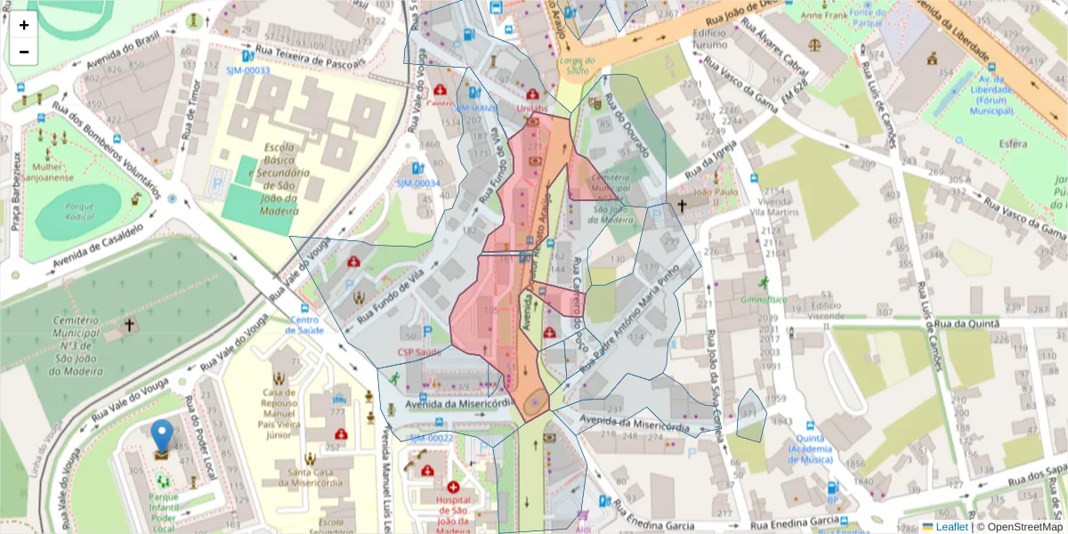 Mapa detalhado do código postal 3700-243 com limites, códigos postais vizinhos e agências dos correios