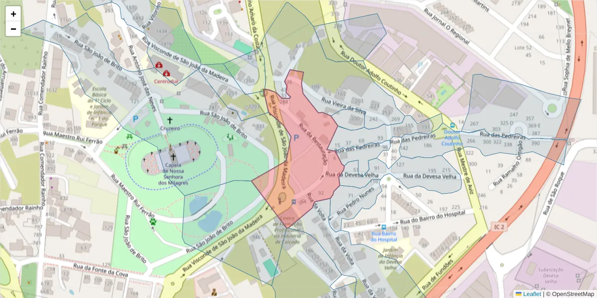 Mapa detalhado do código postal 3700-247 com limites, códigos postais vizinhos e agências dos correios