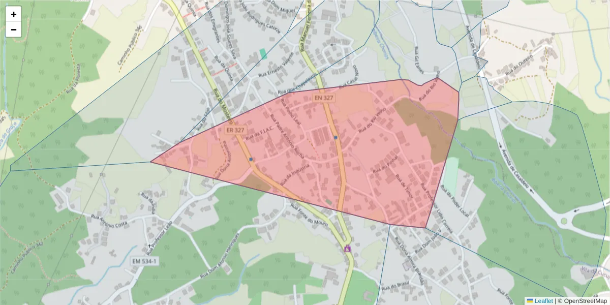 Mapa detalhado do código postal 3700-250 com limites, códigos postais vizinhos e agências dos correios