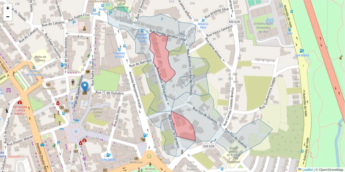Mapa detalhado do código postal 3700-254 com limites, códigos postais vizinhos e agências dos correios