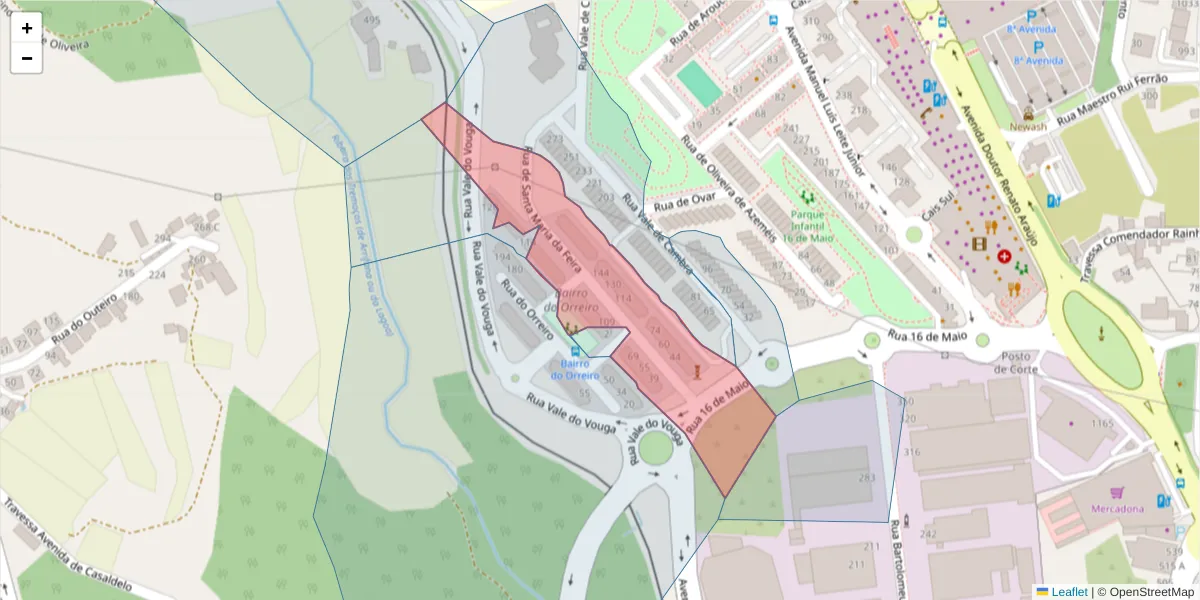 Mapa detalhado do código postal 3700-259 com limites, códigos postais vizinhos e agências dos correios