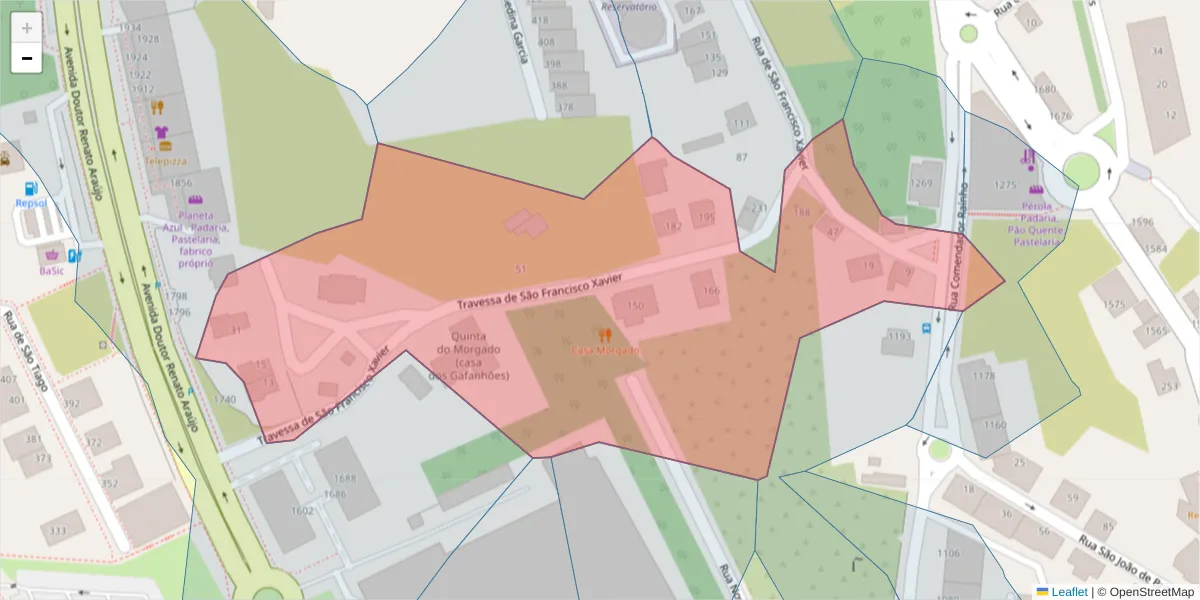 Mapa detalhado do código postal 3700-263 com limites, códigos postais vizinhos e agências dos correios