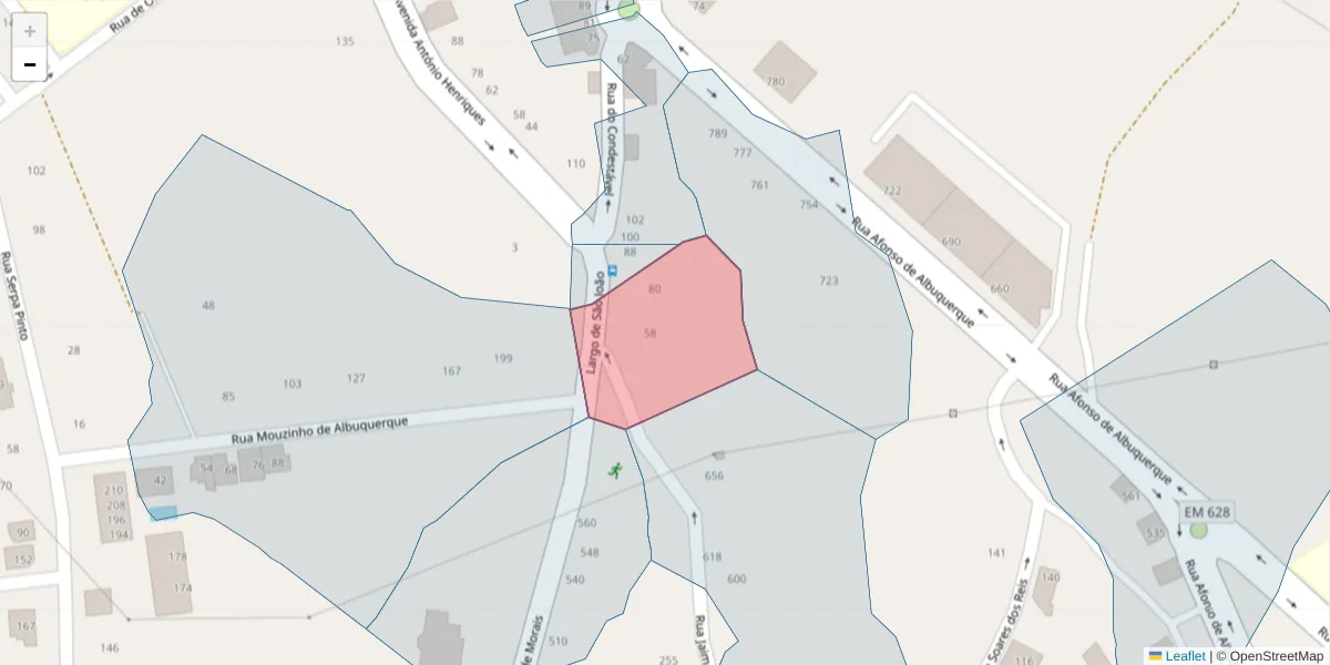 Mapa detalhado do código postal 3700-264 com limites, códigos postais vizinhos e agências dos correios
