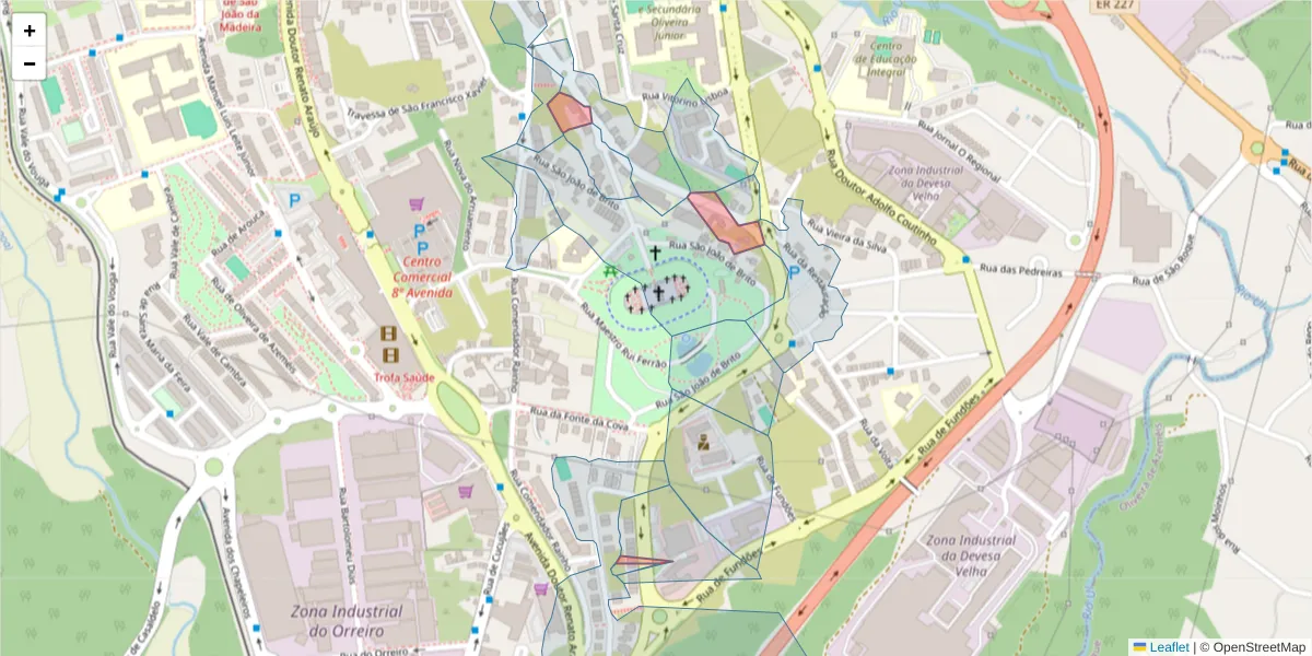 Mapa detalhado do código postal 3700-268 com limites, códigos postais vizinhos e agências dos correios