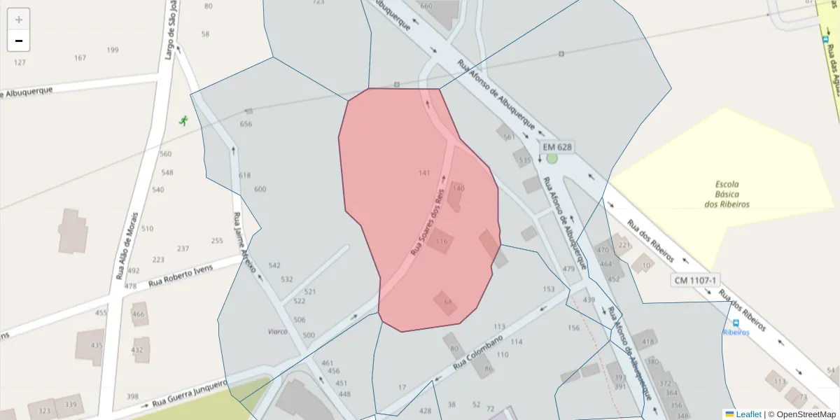 Mapa detalhado do código postal 3700-286 com limites, códigos postais vizinhos e agências dos correios