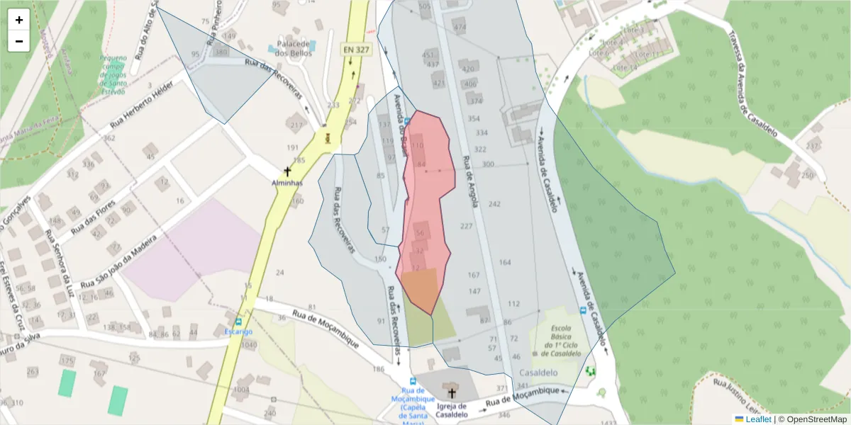 Mapa detalhado do código postal 3700-287 com limites, códigos postais vizinhos e agências dos correios
