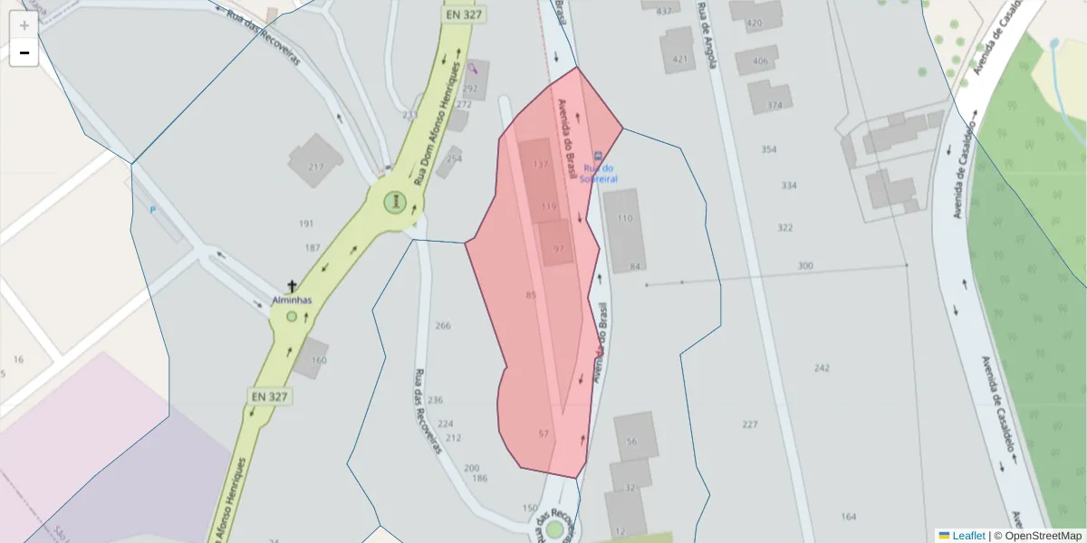 Mapa detalhado do código postal 3700-288 com limites, códigos postais vizinhos e agências dos correios