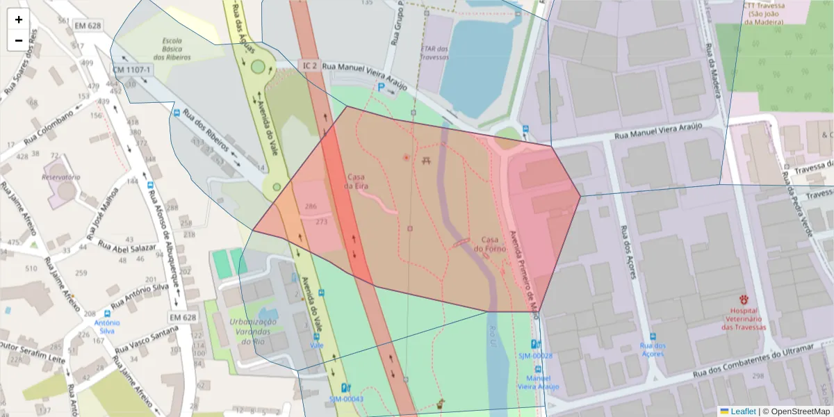 Mapa detalhado do código postal 3700-294 com limites, códigos postais vizinhos e agências dos correios