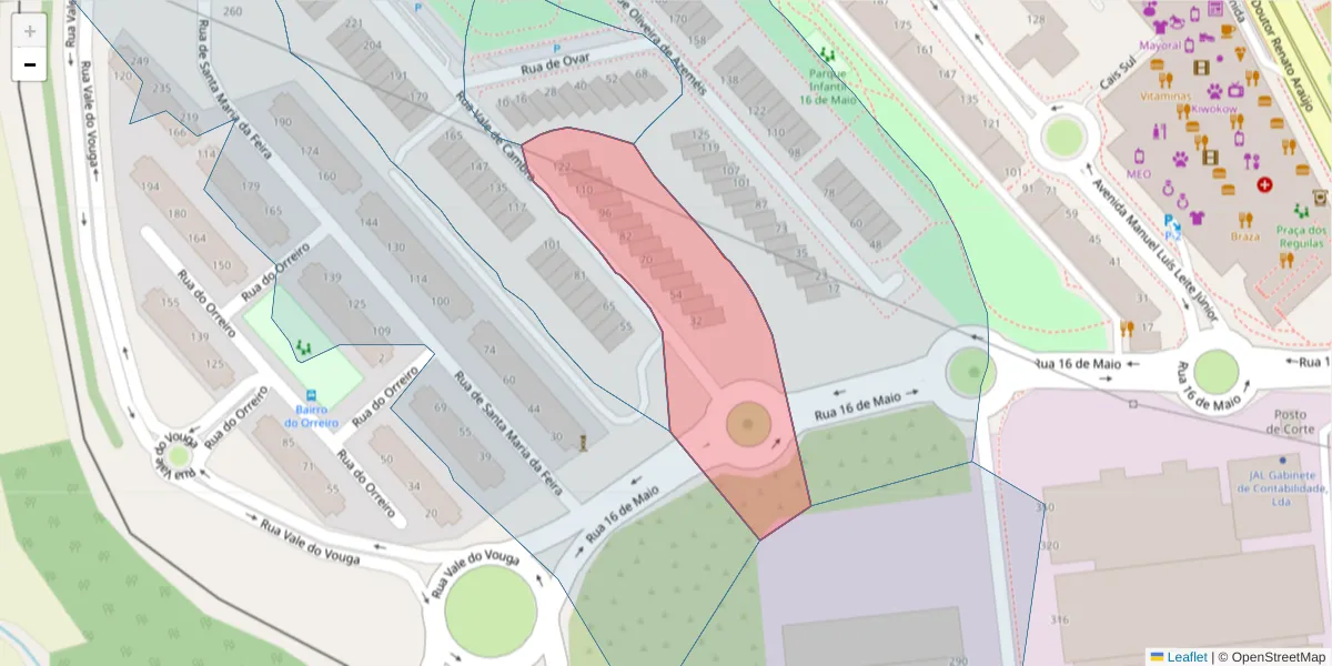 Mapa detalhado do código postal 3700-296 com limites, códigos postais vizinhos e agências dos correios