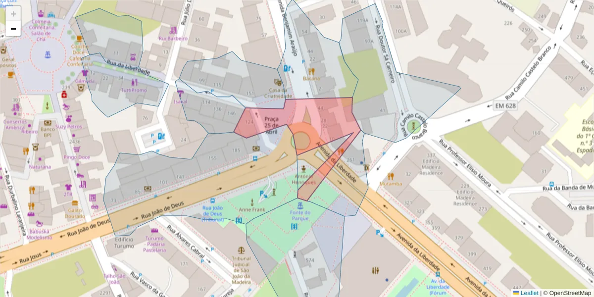 Mapa detalhado do código postal 3700-304 com limites, códigos postais vizinhos e agências dos correios