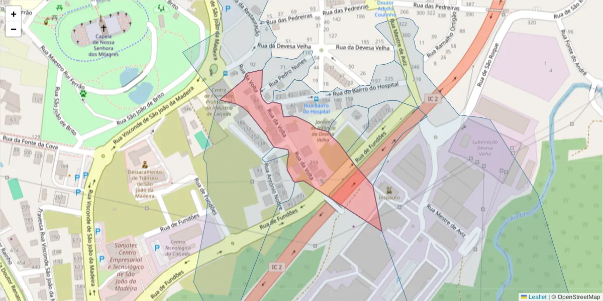 Mapa detalhado do código postal 3700-308 com limites, códigos postais vizinhos e agências dos correios