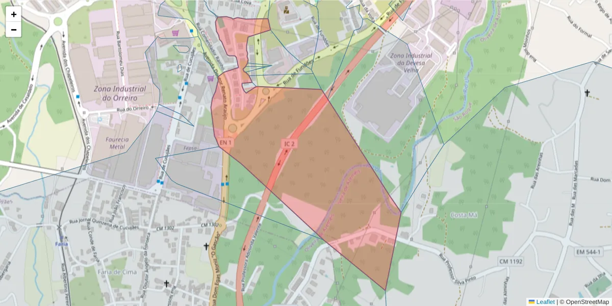 Mapa detalhado do código postal 3700-311 com limites, códigos postais vizinhos e agências dos correios