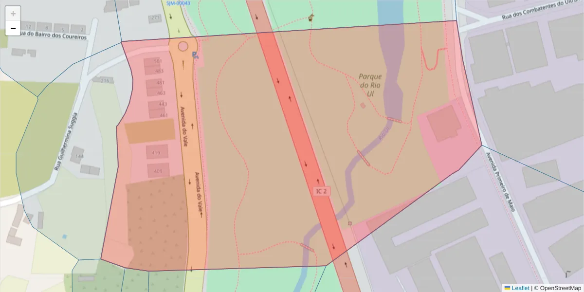 Mapa detalhado do código postal 3700-313 com limites, códigos postais vizinhos e agências dos correios