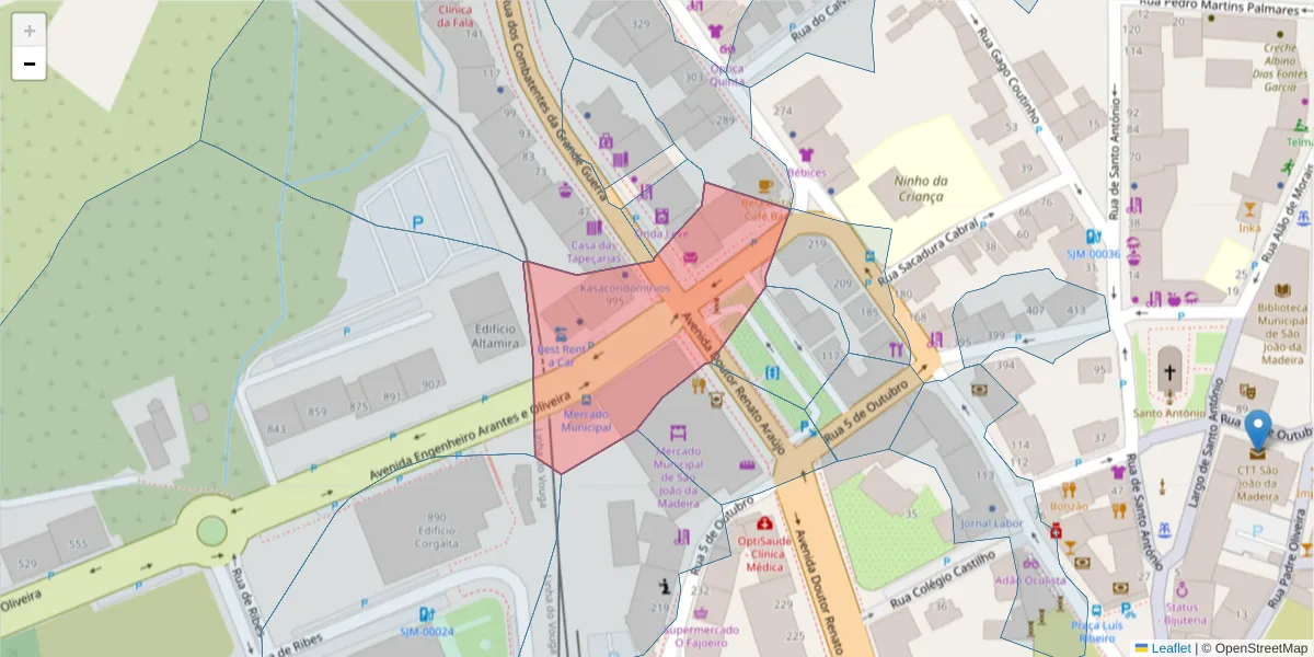 Mapa detalhado do código postal 3700-316 com limites, códigos postais vizinhos e agências dos correios