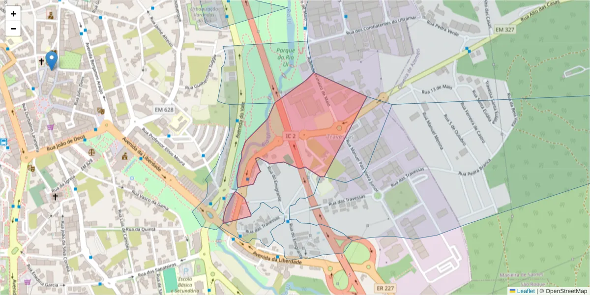 Mapa detalhado do código postal 3700-317 com limites, códigos postais vizinhos e agências dos correios