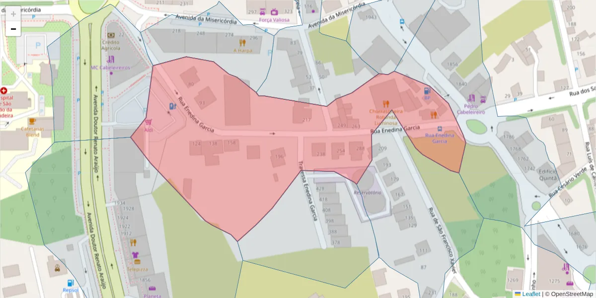 Mapa detalhado do código postal 3700-319 com limites, códigos postais vizinhos e agências dos correios