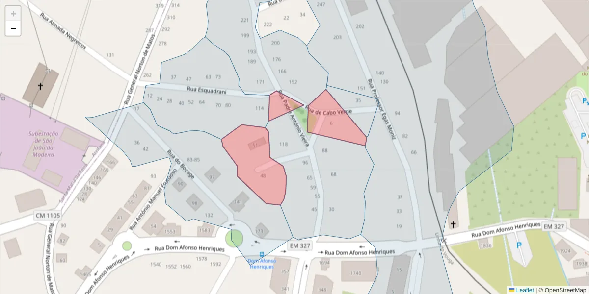 Mapa detalhado do código postal 3700-332 com limites, códigos postais vizinhos e agências dos correios