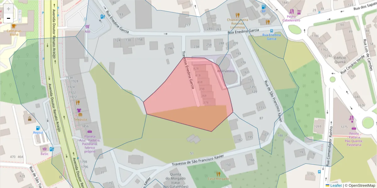 Mapa detalhado do código postal 3700-338 com limites, códigos postais vizinhos e agências dos correios