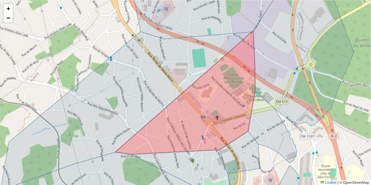 Mapa detalhado do código postal 3700-395 com limites, códigos postais vizinhos e agências dos correios
