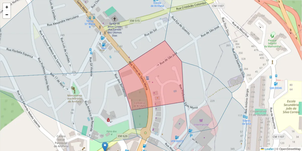 Mapa detalhado do código postal 3700-396 com limites, códigos postais vizinhos e agências dos correios