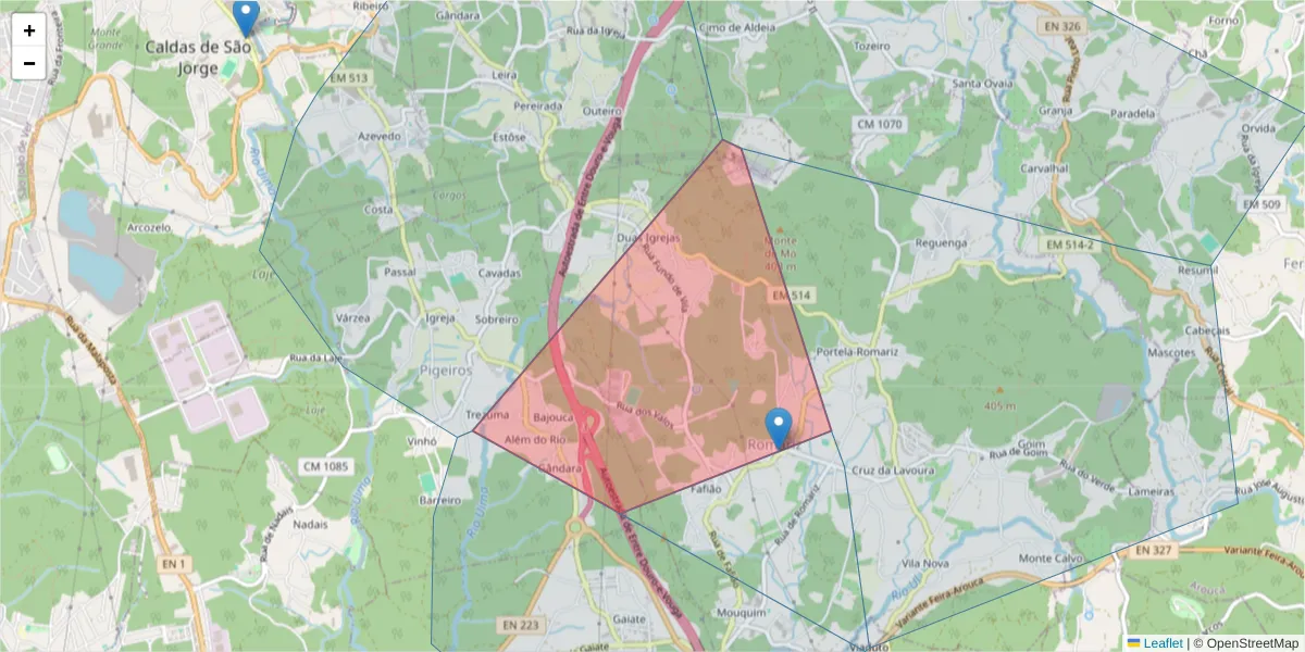 Mapa detalhado do código postal 3700-897 com limites, códigos postais vizinhos e agências dos correios
